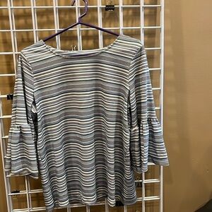 Navy blue and white striped women’s top.
